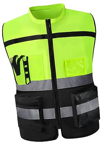 JISADER Chaleco de seguridad de alta visibilidad con bolsillos, cremallera y tiras reflectantes, chaleco de construcción reflectante para hombres y mujeres, L amarillo