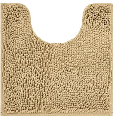 Reyox Chenille Badematte mit WC Ausschnitt, rutschfest Waschbar Badezimmerteppich, Weicher Absorbierende WC Vorleger, Toilettenteppich in U-Form Aprikose