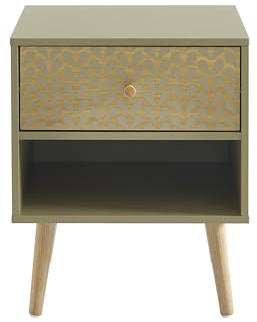 BAÏTA – Mesita de Noche con Efecto Roble (40 cm), Color Verde Oliva