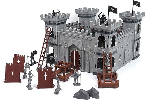 Asudaro Antike römische Ritter Spielzeug Modell DIY Mittelalterliche Miniatur Spielzeug Modell einschließlich Burg Wagen Soldaten Figur mittelalterlichen Kunststoff-Ritter Action-Figur Burg Playset
