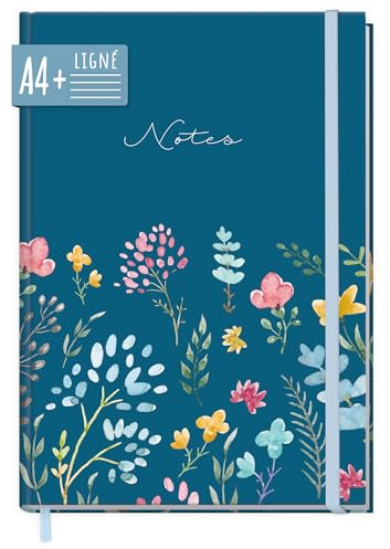 Häfft paper&you® A4+ Anteckningsbok med linjerad Happy Flower | 156 linjerade sidor, 100 g/m² papper och gummiband - idealisk som dagbok, för listor och anteckningar