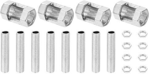 PATIKIL Kit de Repuestos para Tubo de Lámpara de Rosca Fina M10 4 Piezas Tuerca de Acoplamiento Hexagonal de Metal M10×25 con Tubo Roscado y Tuerca Hexagonal para Luz Extensión