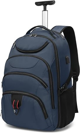 Boavan Rolling Backpack,17 inch Water Resistant Wheeled Backpack,Carry on Luggage Business Bag, Overnight College Computer bag Trolley Suitcase for Men Women Adults to Travel，Black