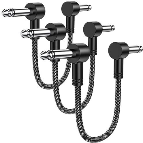 MOSWAG Guitar Patch Cables 3 Pack, guitar Patch Auxiliary Cable, Effect Pedal Cables, 1/4 inch TS Right Angle guitar Patch Cable Compatible with Bass Effects Pedal, 15 cm (6 inch)