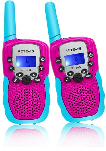 Retevis RT388 Kids Walkie Talkies, Toy Gifts for 3-12 Years Old Girls Boys, VOX, Clear Sounds, Flashlight, Walkie Talkie Kids for Gifts, Family Games, Park, Garden, Outdoor (1Pcs, Blue-Pink)