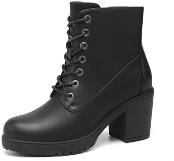 TYNDALL Women's Chunky Heel Ankle Boots Stylish High Heel Lace-Up Side Zipper Booties for Girls Black Women's Boots