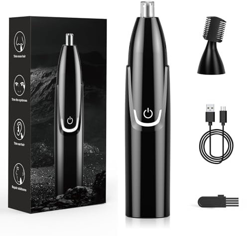 Brigin Cortapelos Nariz y Oreja Profesional Indoloro,Recortador Pelos Nariz Vello Facial,Quita Pelos resistente agua USB recargable,Hoja de Doble Filo Impermeable Fácil de Limpiar(negro)