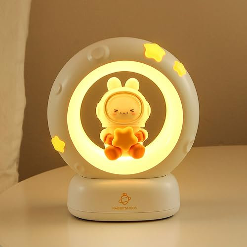 Wetry Luz Nocturna, Lámpara Mesilla de Noche Infantil Luces Niños Bebé Luz Quitamiedos Conejo Decoracion Habitación Chico Lámpara Noche Regalo Bebe Recien Nacido