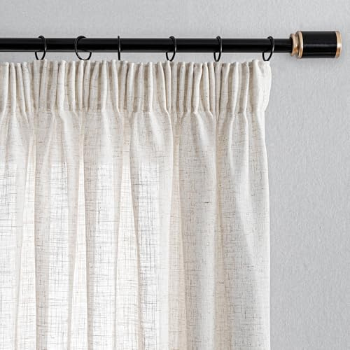 MYSKY HOME Vorhänge Kurz Leinenoptik Gardine Wohnzimmer Gardinen mit Kräuselband Halbtransparent Vorhang 2er Set H 145 x B 140 cm Natürlicher Stil Gardine Halbtransparent Linen Curtains, Leinenfarbe