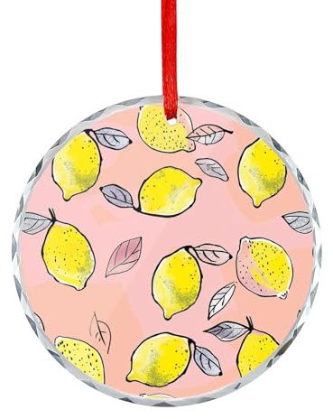 Round Ornaments Crystal Glass Lemon Clip Art Hanging Decorations with Hole Personalized Xmas Tree Ornament Holiday Pendant for Holiday Present Wrap
