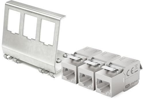 hb-digital set: 3 x CAT.6a Keystone RJ45-modul topp-adapter metall keystone-hållare för DIN-skena 35 mm standard | RJ45-uttag skärmad rostfritt stål LSA-montering Ethernet LAN nätverksbrytare
