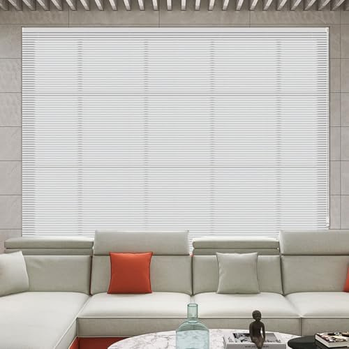 Aluminium Blinds 14-75 Width x 20-90 Height, 1 Room Darkening Mini Venetian Blind, Cordless Horizontal Window Blinds & Shades for Indoor Windows, Door(White)