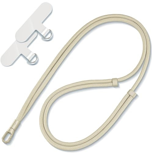 PEREKHVAT Universelle Handykette, Einstellbares und Abnehmbares Handy Lanyard, Kompatibel mit allen Smartphones, Inklusive 2 Universellen Patches, Ideal für Jede Hülle - Hell-Camel