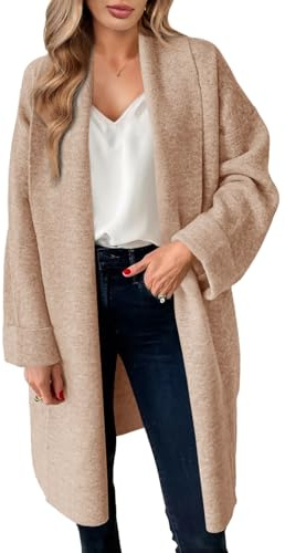 Saodimallsu Chaqueta de Punto para Mujer, cárdigan Largo y Ligero, Oversize, con Frente Abierto, Informal, Monocolor, Abrigo de Punto, otoño e Invierno