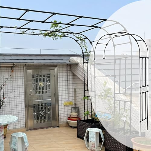 WANGTIAN Arco da Giardino a metà Lato, pergolato in Metallo Resistente alle intemperie per Rose, Robusto Padiglione da Giardino, Arco a metà Lato per Piante rampicanti, per Interni ed Esterni, per ma