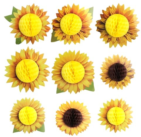 Juego de 9 bolas de girasol de papel para colgar Juego de bolas de girasol para cumpleaños bodas fiestas decoración Flores de papel amarillo para colgar