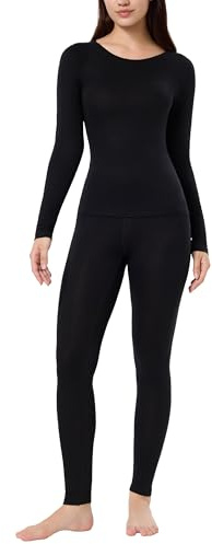 CAOZITOU 100% Merino Wool Base Layer Women Set, Thermal Underwear for Ladies, Womens Warm Winter Top and Bottom Sets 250g (Black, Medium)