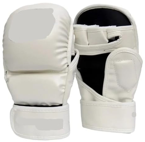 Gants de Boxe Gants de Kick-Boxing for Hommes et Femmes, Gants Boxe Combat à Demi-Doigts, Frappe épais(White,S)