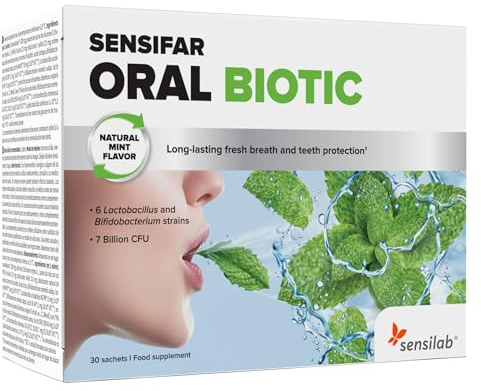 Probióticos Orales para el Cuidado de Dientes y Encías, Mal Aliento, 7 Mil Millones de UFC con Howaru Smile, Xilitol e Inulina de Achicoria, Aliento Fresco, 30 Sobres, Sensilab
