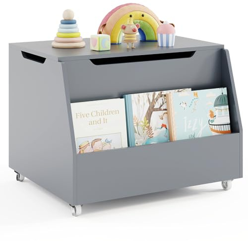 Costzon Kids Toy Box, Wooden Toy Storage Organizer for Girls Boys, Toy Storage Chest Bench for Toddler Room, Playroom, Bedroom, Living Room, Nursery (Classic, Gray)