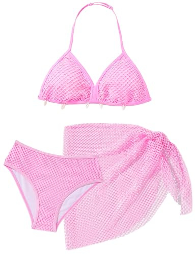 Happy Cherry - Bikini Niña 12 Años Bañador Natación Traje de Baño Niñas Tankini Verano Chica con Top de Triángulo Braguita para Playa Surf 3 Piezas Conjunto de Baño - Rosa