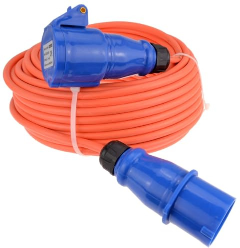 kenable Caravan Mains Hook Up Cable 16A 3 Pin CEE Extension Lead 1.5mm² IP44 Rated Outdoor Electric Power Cable Orange 25m