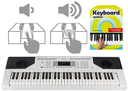 FunKey 61 Edition Touch Keyboard - 61 Tasten - Touch Response - 300 Sounds & 300 Rhythmen - Begleitautomatik und Lernfunktionen - USB-, Mikrofon- und Kopfhöreranschluss - inkl. Keyboardschule - weiß