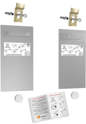hang-it Spiegelbefestigung Set Wandmontage L - 2 Stück Spiegelbleche 200x100 mm - Spiegelhalter und Wandaufhänger
