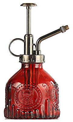 ZIUHEOA Plant Mister Glass Watering Spray Bottle 6.4 Tall Watering Can Retro High-Atomization Nozzle Sealed Leak-Proof,for Garden Plants Flower (Red)