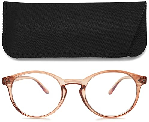 MAGIMODAC Damen Computer Lesebrille Blaulichfilter Leicht Rund Oval Lesebrillen Computerbrille mit Sehstärke Lesehilfe Sehhilfe(Transparent Dunkelbraun, 1.50)