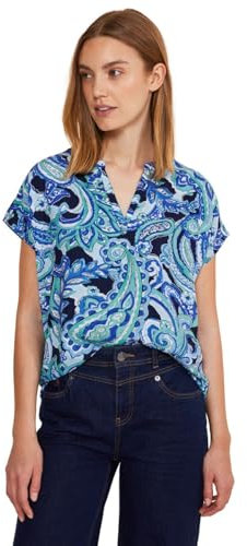 Street One Damen A344570 Sommer Bluse mit Print, Intense Aqua, 40 EU