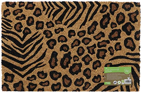 JVL Latex Backed Coir Door Mat, Animal Print, Natural