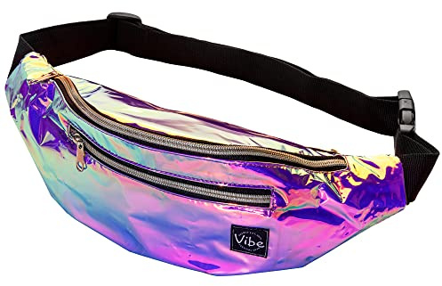 Vibe Bauchtasche Gürteltasche für Damen, Herren & Kinder (lila Holographic) - Fanny Pack Tasche, Hüfttasche, Handytasche für Festival, Party, Rave, Sport, Outdoor, Fitness, Fahrrad, Joggen