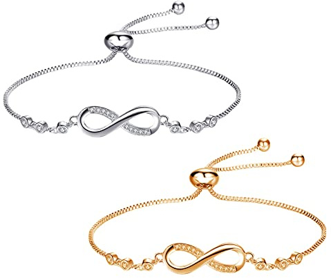 Bracelet Infini Femme Argent - 2 Bracelets D'amitié Réglables en Argent et Or - Bracelet D'amour - Cadeau pour Fille