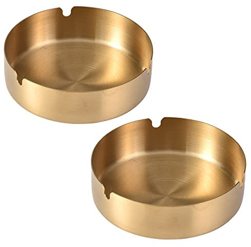 Confezione da 2 posacenere in acciaio inox per sigari, da tavolo, rotondo, adatto per la casa (oro)