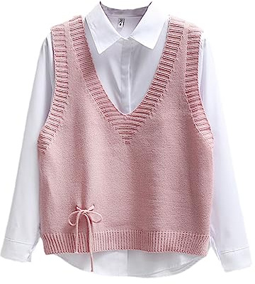 Women Sleeveless Vest Solid Knitted V Neck Pullovers Jumper Top Pink Vest M