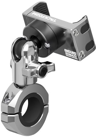 Tackform Chrome Motorcycle All Metal Phone Mount - Vibration Dampening 20MAXX Spring Cradle | Universal Clamp Fits 7/8 to 1-1/4 Handlebars | Compatible with iPhones, Galaxy, More | Short Reach Arm