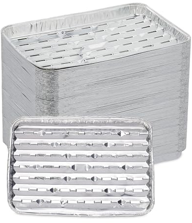 Relaxdays Grillschale Alu, 100er Set, 34 x 22 cm, Aluschalen für Grill, Alugrillschalen mit Löchern, bis 260 °C, Silber