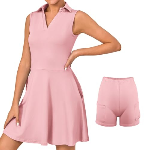 Bezioner Robe Tennis Femme sans Manche Robe Polo avec Shorts Robe Golf Femme avec Poches Ligne A Robes de Sport