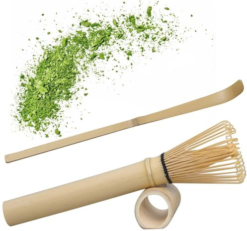 GBKDQQ Lot de 2 balais à matcha avec long manche - Fouet à matcha - Fouet à matcha et cuillère - Accessoires pour matcha - Kit de démarrage traditionnel