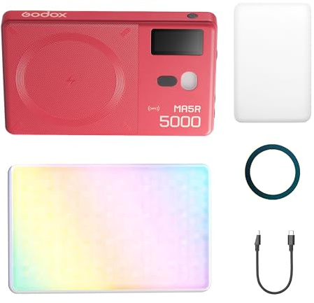 Godox MA5R RGB LED-videolampa 5 W 1800K-10000K magnetisk laddning fullfärg LED-fyllning stöder NFC-APP-kontroll inbyggd powerbank (röd)