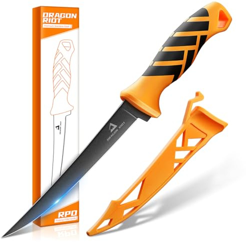 DRAGON RIOT Filetiermesser Fisch 17.5CM - Edelstahl Fischmesser mit Anti-Rutsch-Griff, Scharfes Ausbeinmesser mit Flexibler Klinge, Outdoor-Messer für Fisch und Fleisch