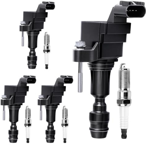 4Pcs Ignition Coil Pack UF491 & Spark Plugs Compatible with Chevy Equinox 2010-2017, Malibu 2008-2014, GMC Terrain 2010-2017, Cobalt 2007-2010, Pontiac G6 2006-2010, Buick LaCrosse 2.0L 2.2L 2.4L