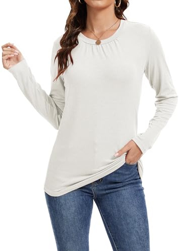 MAXTOOA Women's Long Sleeve Tunic Tops White XL
