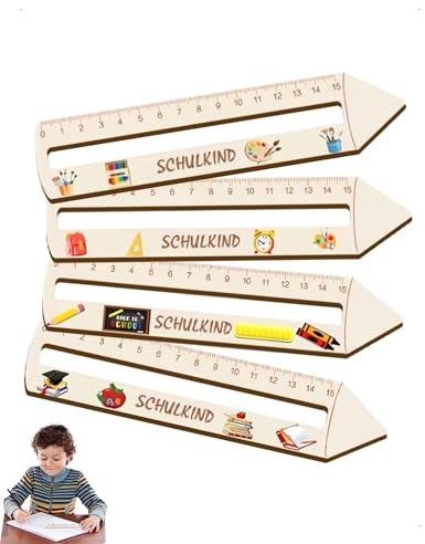 SanKristo 4 Pezzi Righello In Legno per Bambini Scuola, Righello 15 cm, Righelli Bambini da Lettura, Strumento Personalizzato di Assistenza la Lettura con Scale Chiare Segnalibro in Legno per Scolaro