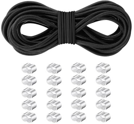 Corda Elastica 10 m, 8 mm con 20 Morsetti in Alluminio, Corda di Gomma Robusta, Gommata Elastico Spanngurt, per Teloni, Tende, Campeggio, Giardino, Auto e Trasporto