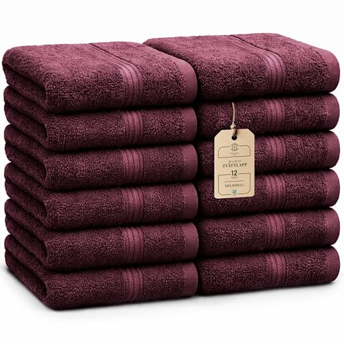 HomeBurg Luxe set med 12 tvättlappar – 100% bomull, mjuka och absorberande, lättskötta, premium för ansikte, 30×30 cm, Bordeaux Sammet