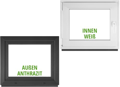 BAU PLAZA Ventana PVC oscilobatiente 60 x 40 cm / 600 x 400 mm (ancho x alto) apertura izquierda antracita exterior/blanco interior, doble acristalamiento 32 mm, aislamiento térmico y acústico