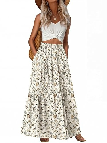 GRECERELLE Jupe d'été longue taille haute bohème décontractée pour femme avec poches pour femme