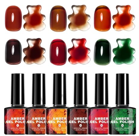 Höstens Nagellack 6 Färger Bärnstensharts Lack Set | med Borste i Karamellfärg för Nagellack med Vintertema För Kvinnor, Män, Tonårstjejer, Mamma, Fest, Formellt Evenemang, Resa
